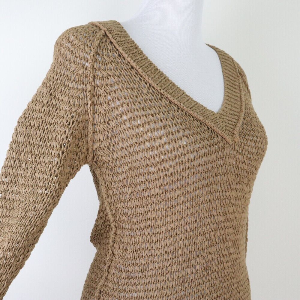 Club Monaco Size XS Open Chunky Knit V Neck Pullover Sweater Tan - Picture 6 of 9